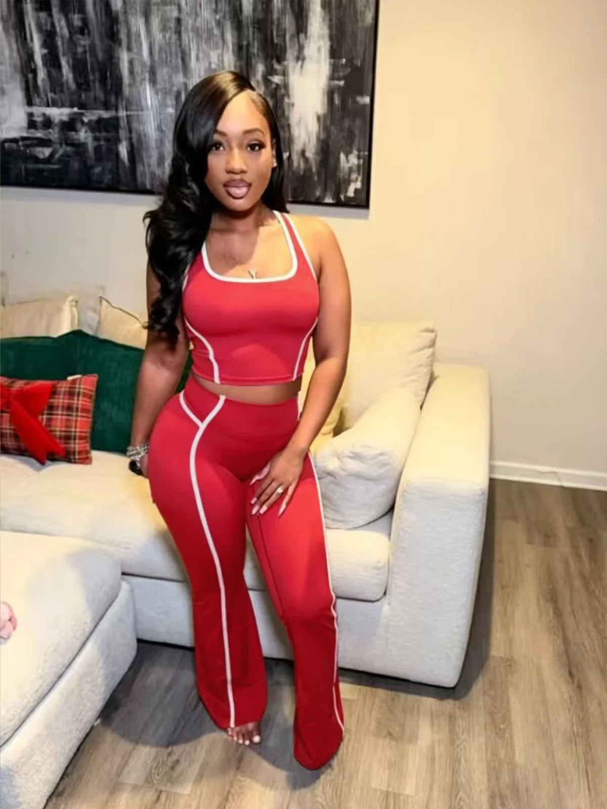 2 PCS Set S-2XL  Breathable Contrast Color Women's Gym Outfit Casual Sports Vest Yoga Pants Set Outdoor Tracksuit Running Gym Fitness Women Streetwear Sports Clothing Supplies