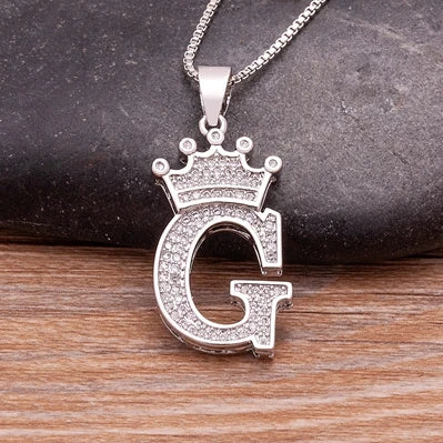 Hot Sale A-Z Letters Crown Pendant Initial Alphabet Necklace For Women Men Accessories Name Jewelry  Party Birthday Gifts