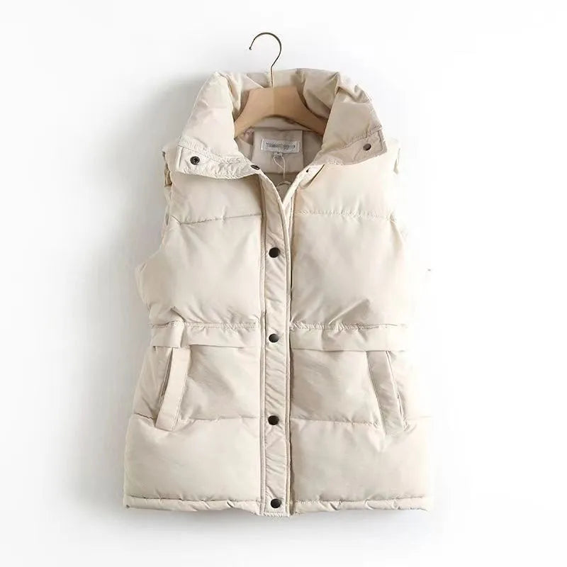 Black/Beige Color Winter Warm Windbreaker Sleeveless Vest Women Fashion Waistcoat Casual Winter Sleeveless Jacket Female Coat Women Winter Apparel Accessories