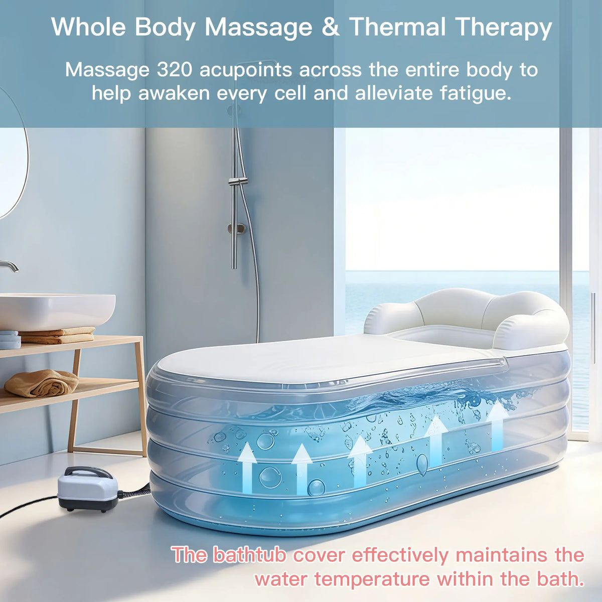 Inflatable PVC Bathtub Bubble Massage Mat Air Pump Remote Control Portable Outdoor Home Spa Bath Hot Tub Ice Bath Cold Plunge Jacuzzi Bathtub Fitness Recovery Health Care Supplies