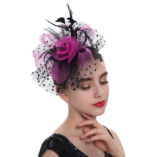 23 Colors Vintage Women Feather Flower Fascinator Hat Ladies Hair Accessories Evening Wedding Tea Cocktail Party Floral Mesh Veil Headband Hairpin Headpiece Ladies Apparel Accessories