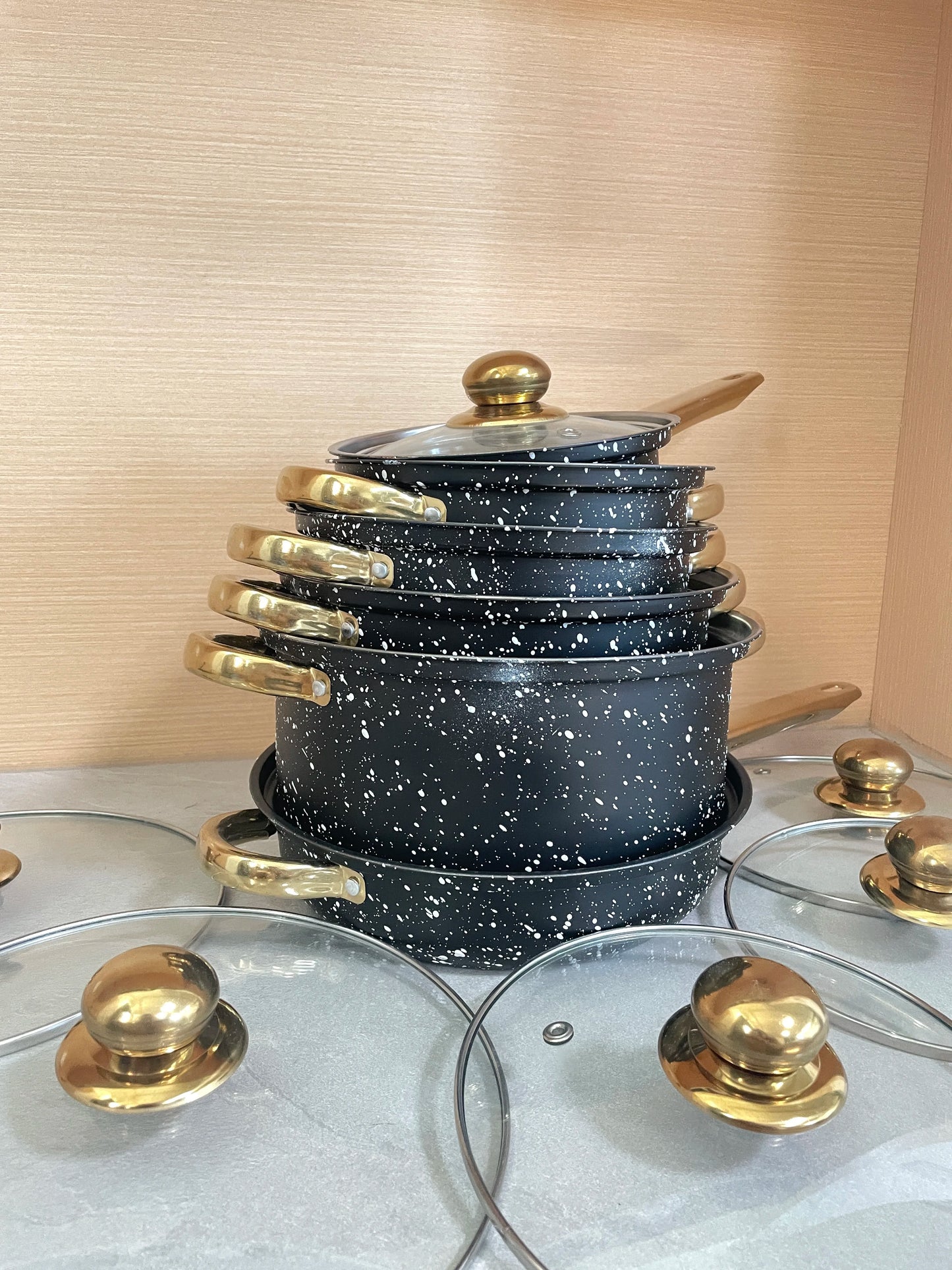 12 PCS Set Stone Top Quality African Stainless Steel Cookware Set Wheat Stone Casserole Collection of Soup and Frying Pots Home Hotels Restaurants Kitchenware Supplies