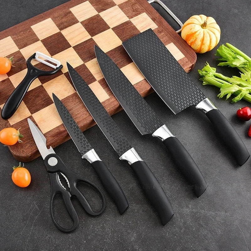 Top Quality NEW 6 PCS Japanese Set Stainless Steel Kitchen Knife Accessories Set Household Meat Cleaver Knife Gift Box Set Kitchenware Supplies for Outdoor Barbeque Camping