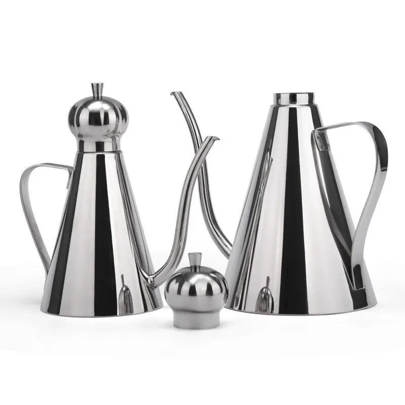 Home-Restaurant High-Quality Stainless Steel 350/500/1000ml Cone Oil Pot Leak-Proof Kitchen Household Soy Sauce Pot Small Vinegar Pot Oiler Jug Tableware Accessories