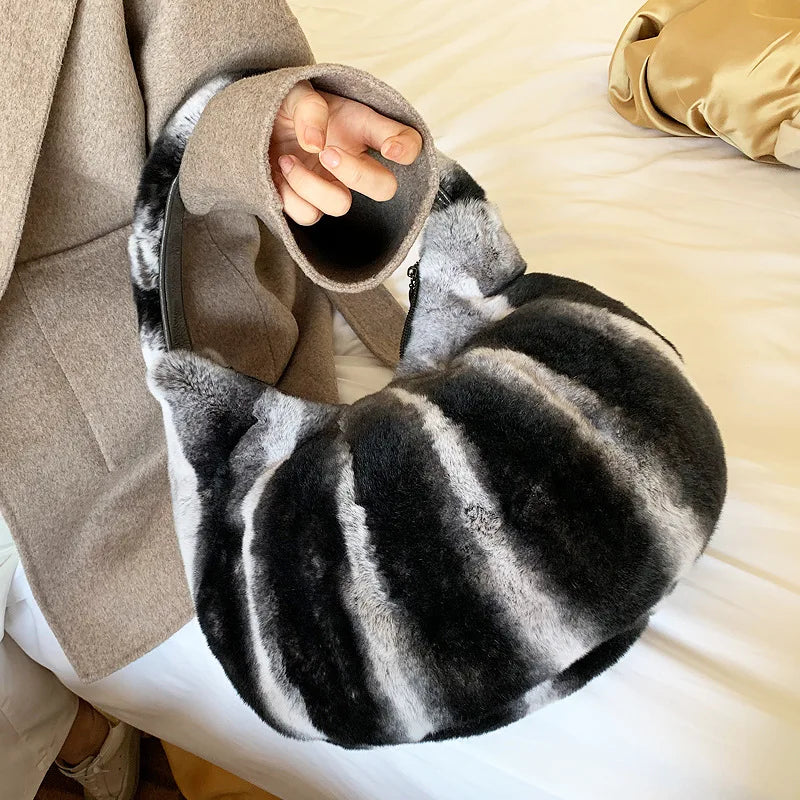 BEST PRICE Women's Luxury Authentic Chinchilla Color Real Rex Rabbit Fur Clutch Purse Stylish Envelope Bag Handbag Fashionable Winter  Autumn Ladies Luxury Apparel Accessories