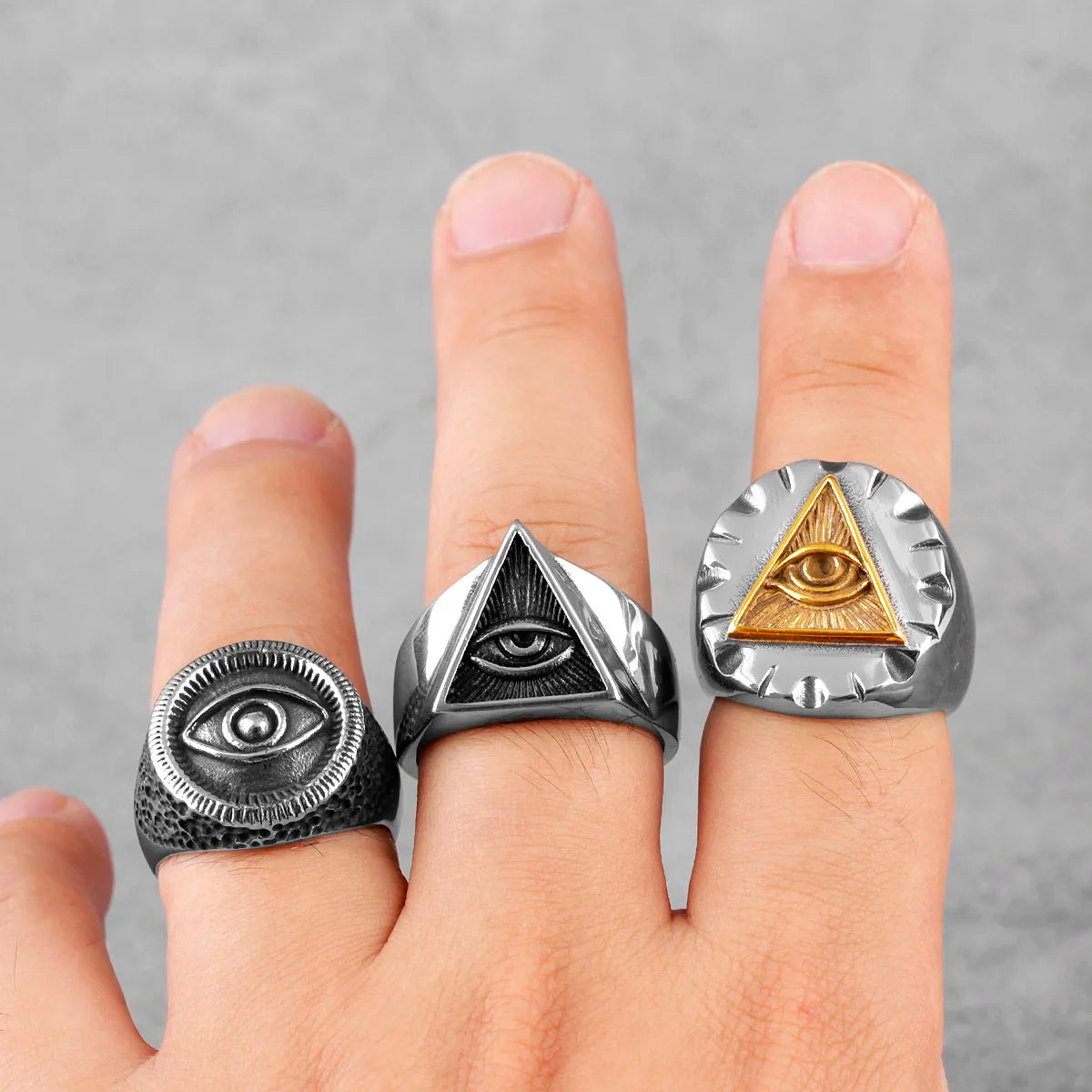 NEW Freemason Rothchild's Illuminati Organization Triangle Masonic Top Quality Titanium Steel Men's Rings Punk for Male Boyfriend Biker Jewelry Creativity Gifts Secret Society Products