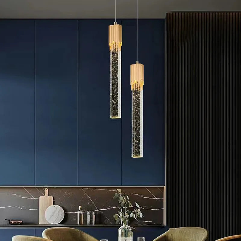 Home Indoor Bedroom Modern Luxury Clear Crystal Bar Led Pendant Light Bedroom Bedside Living Room Pendant Lamp Home Decoration Chandelier Gold Lighting Accessories