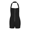 Black/White/Brown Color Summer Casual Fitness Knitted Sexy Slim Halter Zipper Skinny Above Knee Women's Jumpsuit Pure Color Backless Evening Beach Party Night Clubwear Prom Sexy Outfits