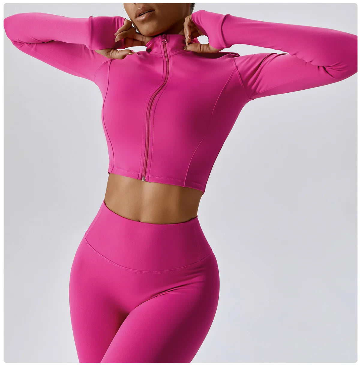 Women Yoga Workout Clothes Sports Gym Legging Seamless Fitness Zip Long Sleeve Crop Top Yoga Suit Sportswear Workout Women Sports Apparel Supplies