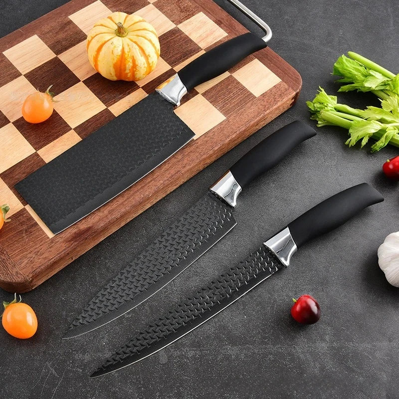 Top Quality NEW 6 PCS Japanese Set Stainless Steel Kitchen Knife Accessories Set Household Meat Cleaver Knife Gift Box Set Kitchenware Supplies for Outdoor Barbeque Camping