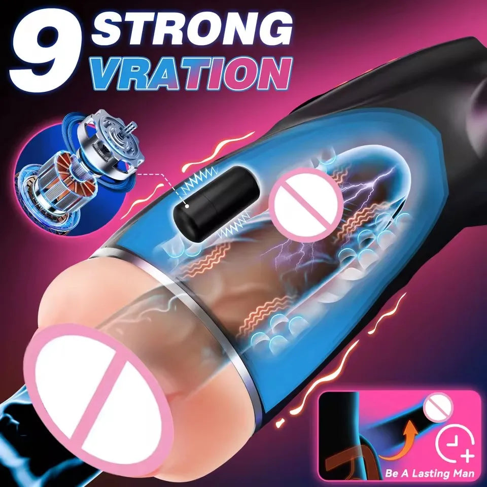 9 Stormy Vacuum Sucking + Vibration Modes Fully Automatic Male Masturbator Aircraft Cup Super Tight Vibrating Stimulator Features APP Control Interactive Masturbator Sex Toys Adults Sex Store Supplies