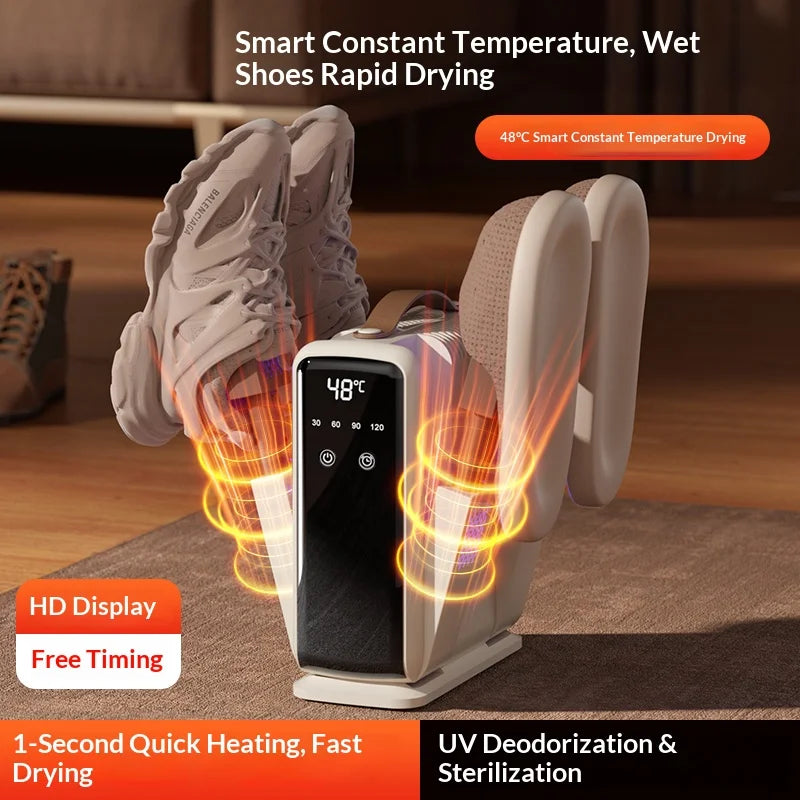 Digital Display Smart Timer Electric UK/AU/US Plug Shoe Dryer Foldable Four-Arm Fast Drying Dehumidifying Constant Temperature Shoe Dryer for Home Use Outdoor Travel Hotels Business Trip Portable Foldable Shoes Dryer