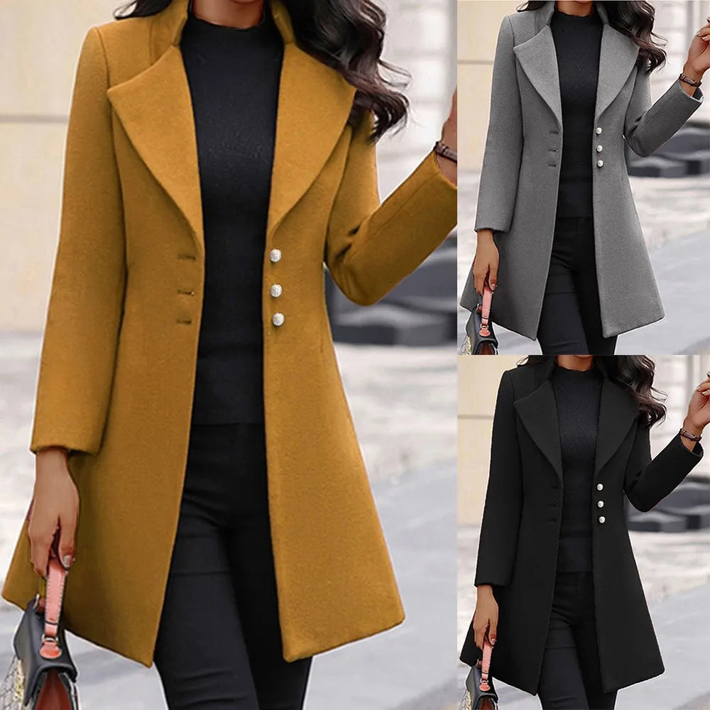 Black/Gray/Yellow Color Top Quality Mid-Length French Version Women's Wool Lapel Thin Autumn Winter Spring Coat Solid Color Slim Office Lady  Woolen Blazer Coats Women Clothing Supplies