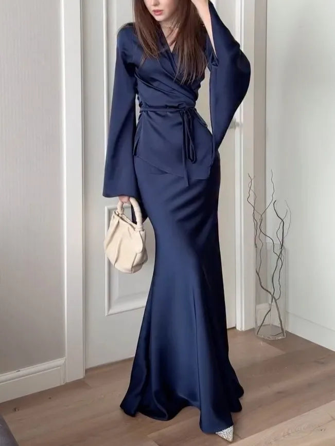 S-2XL Dark Blue/Brown Color Dubai Islamic Modest Breathable Elegant Professional Commuting  Slim Fit Abaya Dress Ramadan Formal Muslims Wedding Guest Birthday's Party Gown Muslims Apparel Clothing Women's Clothing Supplies