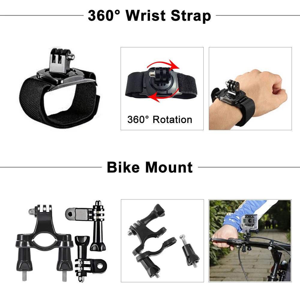 Full Set for Xiaomi GO-PRO SJ Camera Accessories Set for Go Pro Hero 13 12 11 10 9 8 7 6 5 4 Black Mount for DJI Insta360 for Sjcam Action Camera
