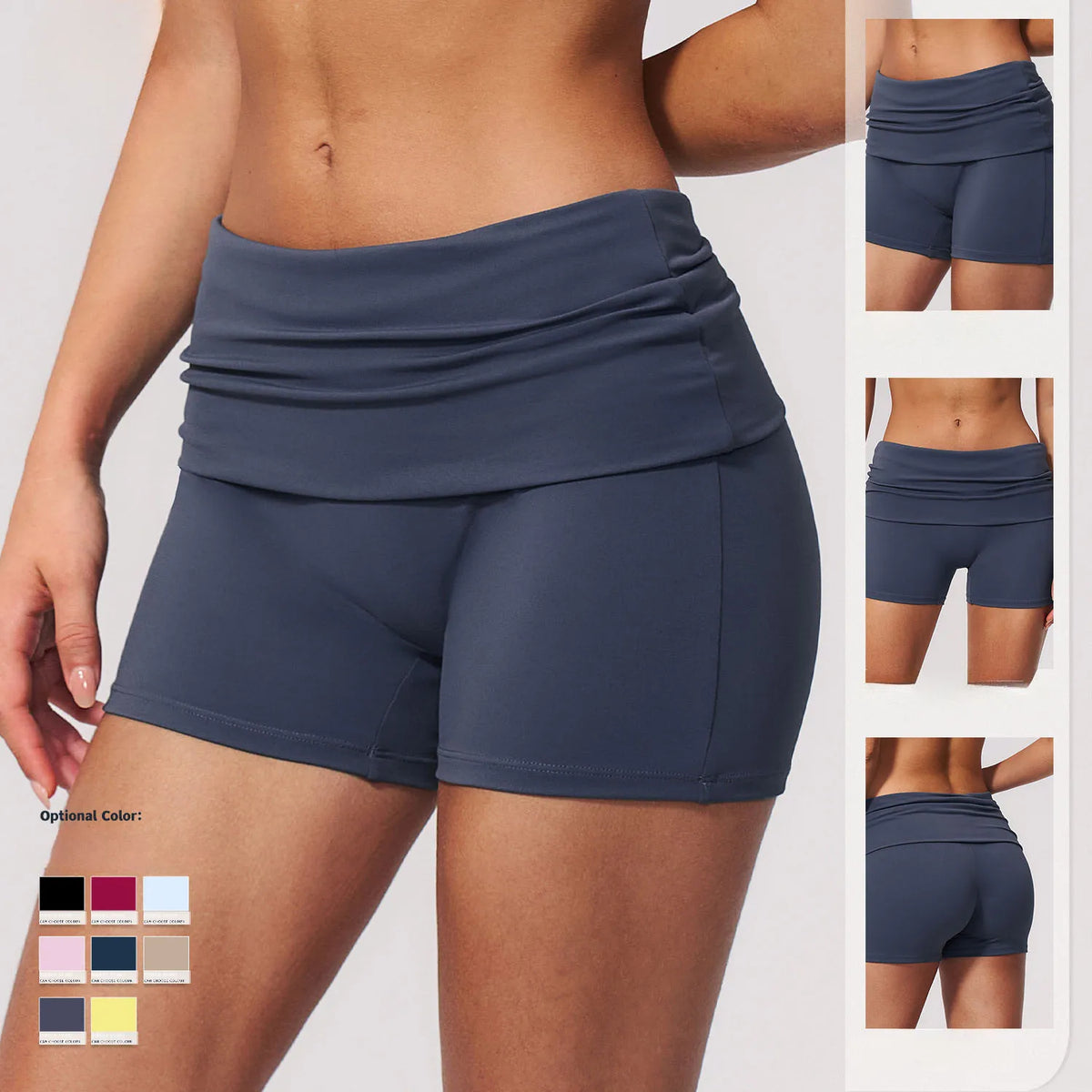 8 Colors Women's Sexy Activewear Fitness Yoga Trendy Stylish Casual Gym Workout Clothing Fold Over Waistband Pants Tummy Control Butt Lifting Yoga Shorts Women Sports Clothing Supplies
