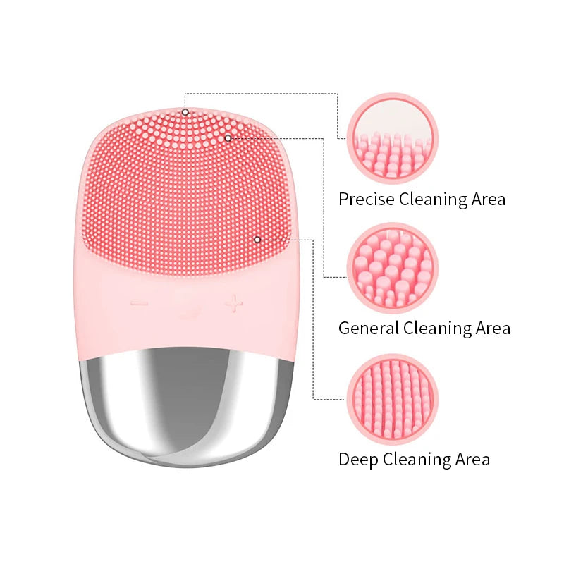 Electric Facial Cleansing Brush Silicone Sonic Face Cleaner Motor Ultrasonic Cleaning Intelligent Facial Cleansing Massage Tool