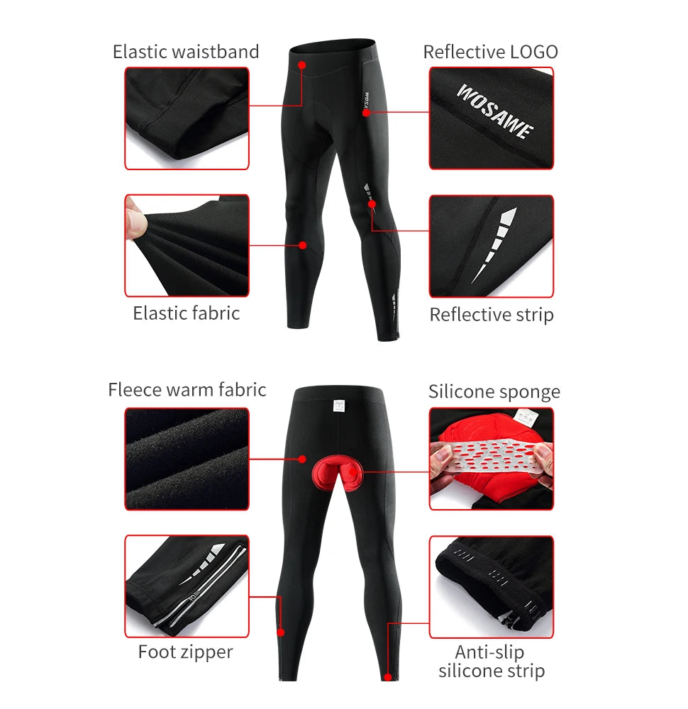 NEW Arrivals S-3XL US/EU Size Men Winter Fleece Cycling Thermal Pants Mountain Bike Gel Padded Tights Windproof Leggings Bicycle Clothing Thermal MTB Bike Long Trousers Sports Apparel Supplies