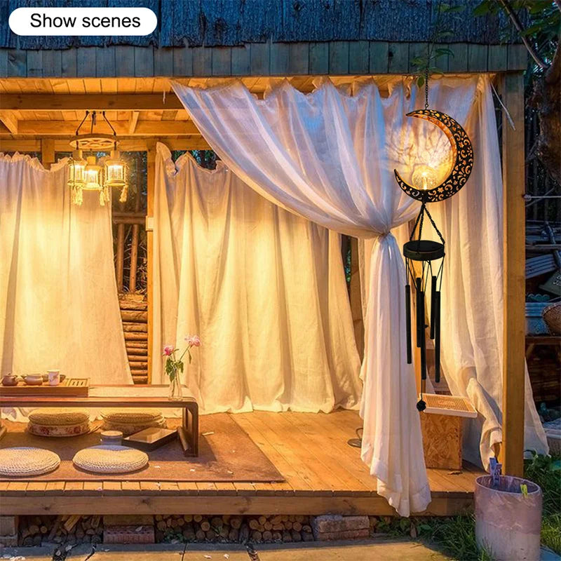 Wind Chimes Solar Lights LED Bulbs Lithium Battery Outdoor Waterproof Hanging Aeolian bells Solar Lamp With Moon Star Sun Shape For Party Garden Festival