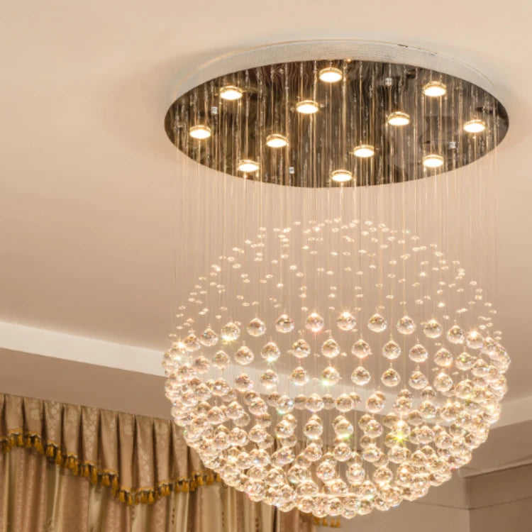 NEW Villa Home Living Room Staircase Luxury K9 Crystal Chandelier Decorative Dining Room Crystal Ball Pendant Lights Raindrop Sphere Tassels Ceiling Lamps Home Lighting Supplies