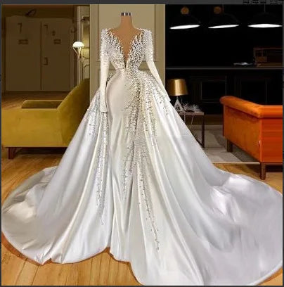 NEW Arrivals Plus Size  Custom Elegant Medieval Lace Women Wedding Dress One Piece Fashionable African Style Wedding Evening Prom Party Luxury Gown Mermaid Bride Wedding Dress