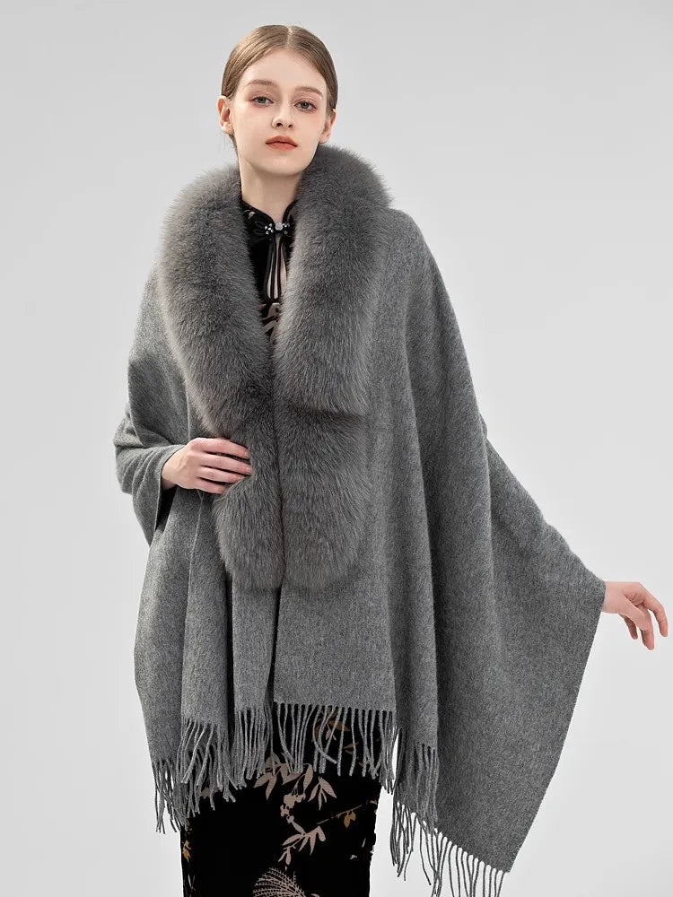 Boutique Gala HOT SALE  10 Colors Winter Warm 100% Real Fox Fur Long Shawl Luxury Women Fur Poncho Cape Evening Business Party Prom Wedding Guest Clothes Ladies Luxury Apparel Supplies.