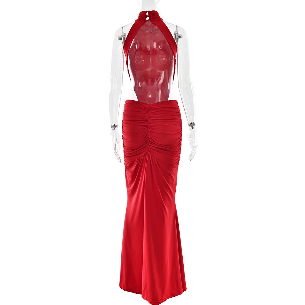 NEW Arrivals 4 Colors Women Boutique Selling Summer Sexy Sleeveless Halter Maxi Dress Sexy Party Backless Evening Party Dresses Night Clubwear Prom Gowns Ladies Sexy Clothing Supplies