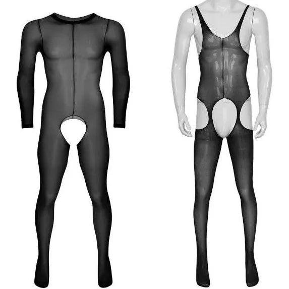 Gay/Sissy Men Sissy See-through Crotchless Full Body Pantyhose Stockings Bodystocking Gay Male Underwear Hot Exotic Bodysuit Man Lingerie