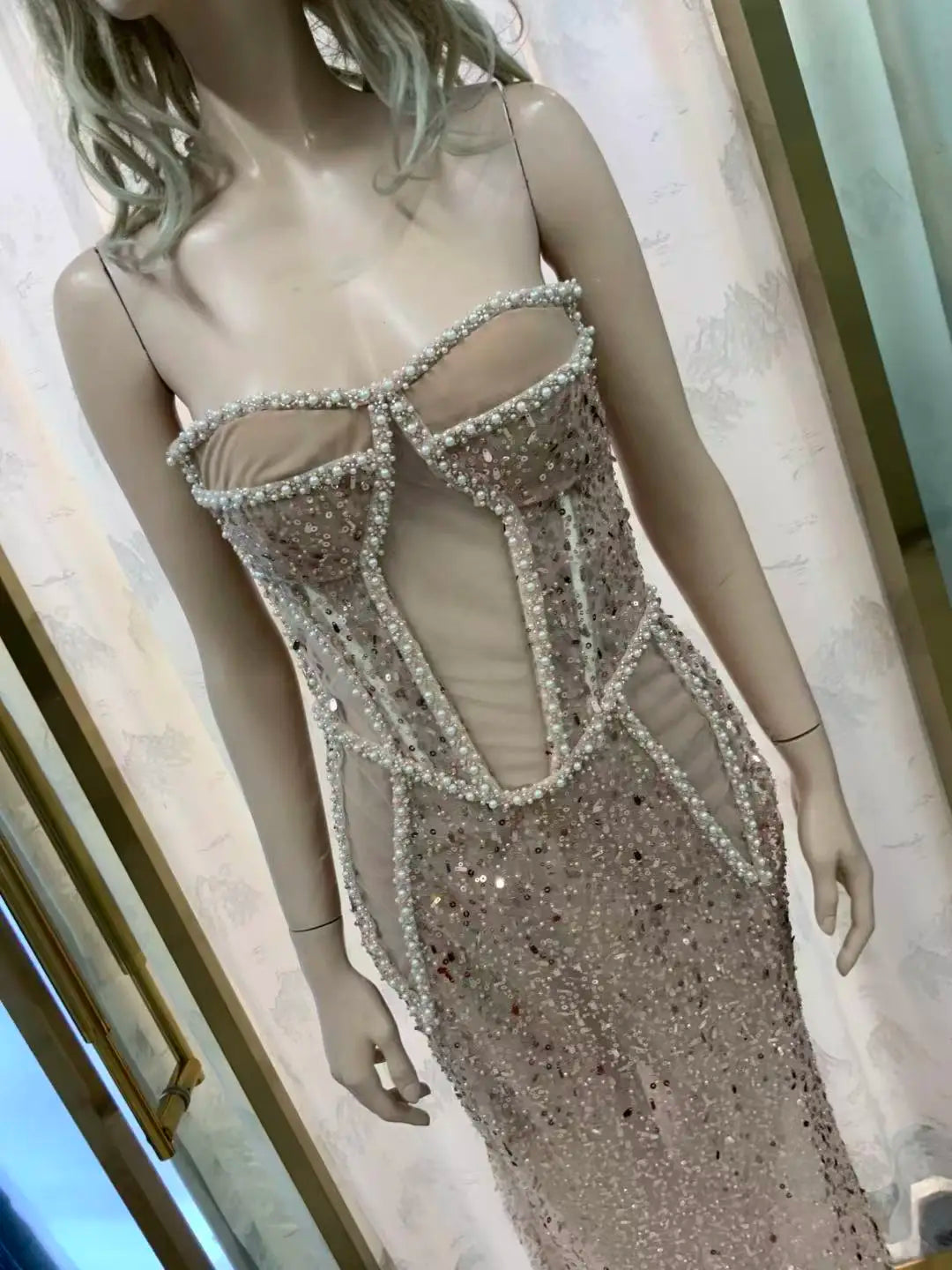 Best Price TOP Luxury Crystal Hot-Studded Strap Split Floor-Length Evening Women's Sexy Clothing Pencil Slit Dress Wedding Guest Red Carpet Celebrities Formal Gown Ladies Luxury Apparel Supplies