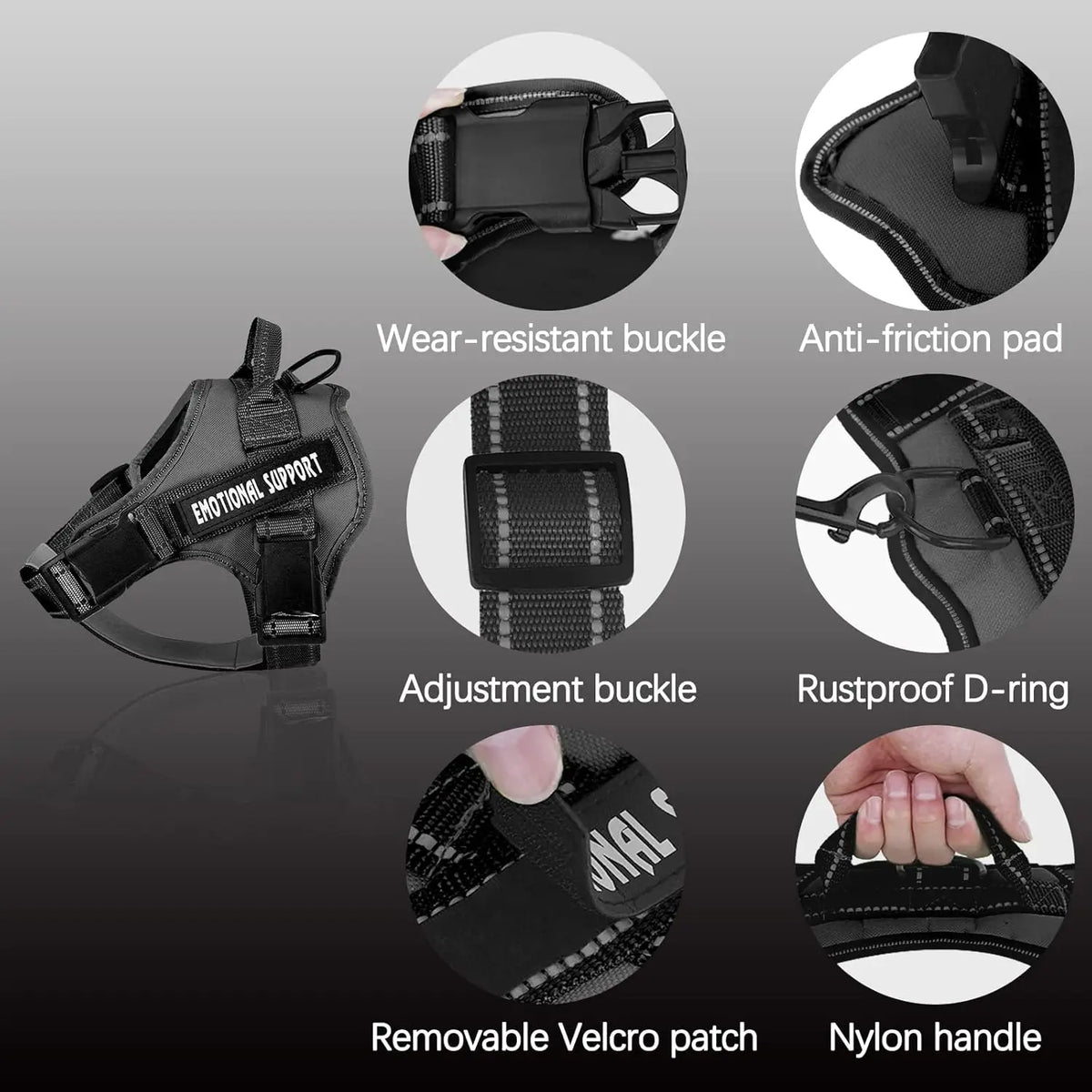 Xs-XL Size 4 Colors Service Dog Harness, Emotional Support Pet Vest Harness, Reflective Breathable and Adjustable No-Pull ESA Dog Harness