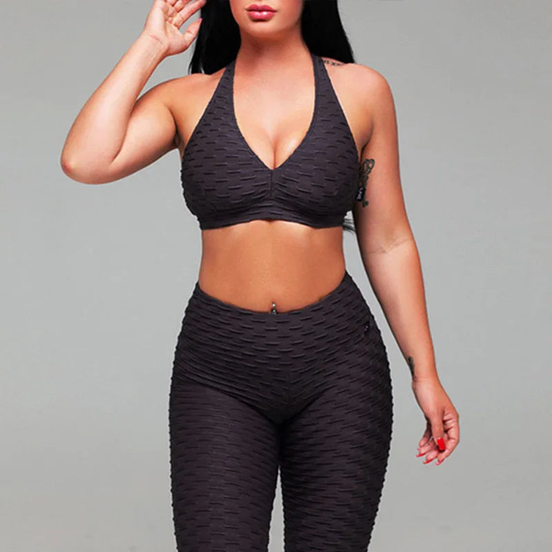 2 PCS Set 5 Colors High Waist Squat Proof Leggings Active Wear Sport Bra and Gym Pants Private Label Fitness Yoga Set Workout Sets for Women