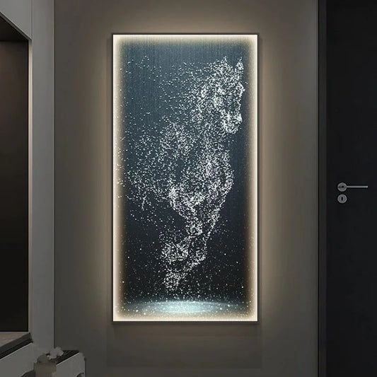 HOT SALE 5 Colors Abstract HD Canvas Painting Running Horse Crystal Porcelain Home Decor and Wall Art with LED Lights Villa Home Living Room Lighting Painting