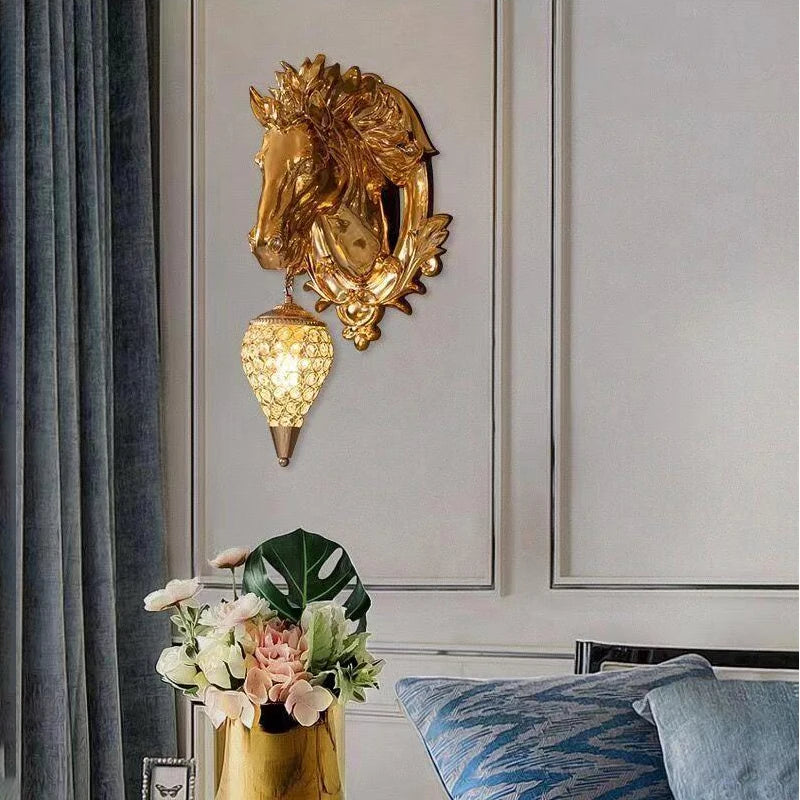 Villa Home Luxury Art Creative Decoration 55/61cm Contemporary Resin Horse Wall Lamp LED Creative Luxury Gold Sconce Light for Decor Home Living Room Bedroom