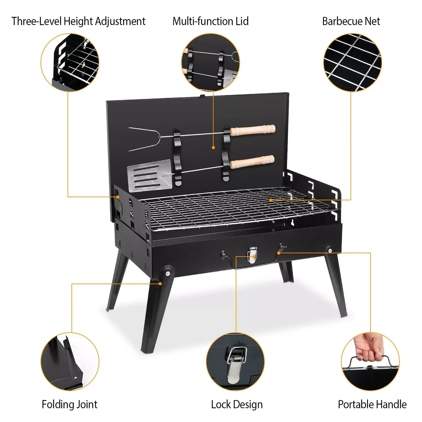 NEW Charcoal BBQ Grill Folding in Bag Outdoor Barbecue Charcoal Grill Portable BBQ Lightweight Smokeless Grill Outdoor Camping Garden Picnics Cooking Supplies