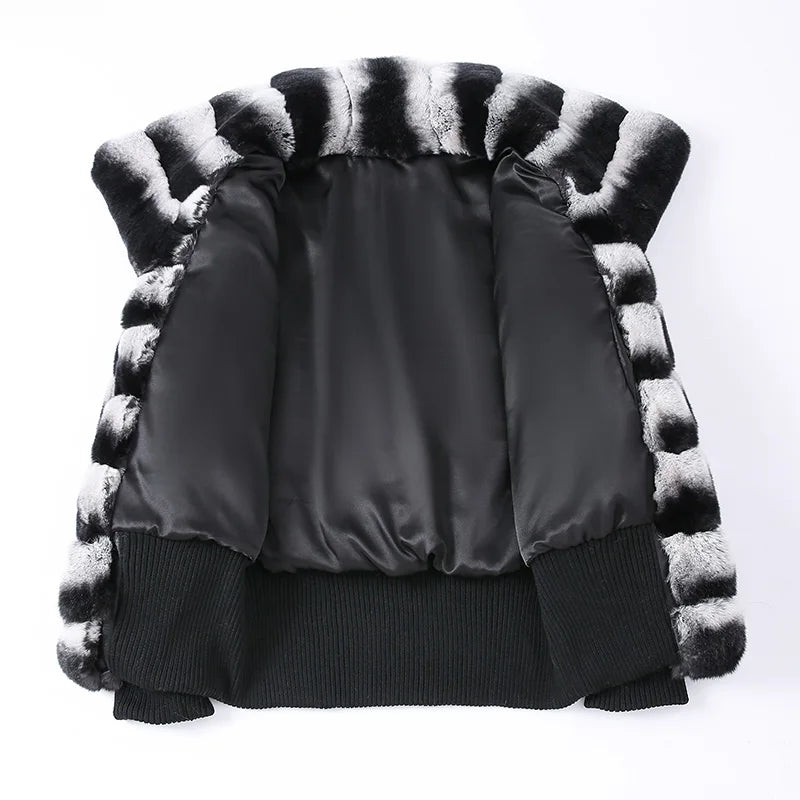 NEW Arrivals S-XL Winter Luxury Natural Rex Rabbit Fur Jacket Cropped Women Real Chinchilla Fur Coat Outerwear Mid Jackets Ladies Luxury Apparel Supplies.