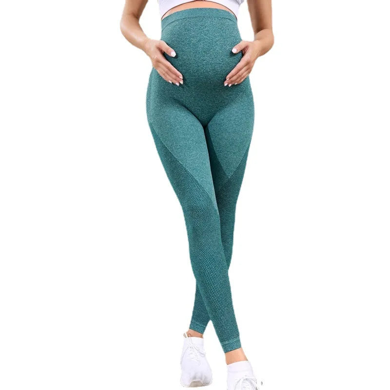 5 Colors S-2XL Women's Maternity Seamless Knit Yoga Leggings High Waist Maternity Gym Clothes Moisture-Wicking Quick-Dry Breathable 9-Point Sportswear Pregnancy Sports Apparel Supplies