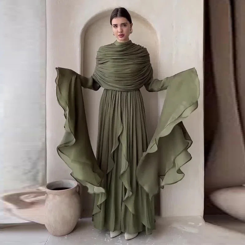 3 Colors Xs-3XL Plus Size Islamic Middle East Women's Breathable Handmade Luxury Abaya Dubai Custom Elegant Cross-Strap Slim Stand Collar Ankle Length Long Sleeve Formal Dress Gowns Muslim Ladies Religious Apparel Clothing Su