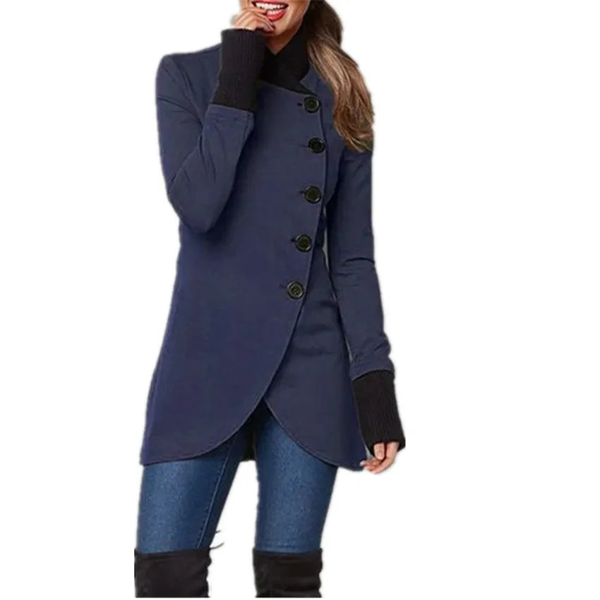 5 Colors S-4XL Plus Size Women Autumn and Winter Women's New Fashion Solid Color Single Breasted Panel Bottom Split Long Sleeve Versatile Coat Windproof Outerwear Jackets Ladies Casual Clothing Supplies