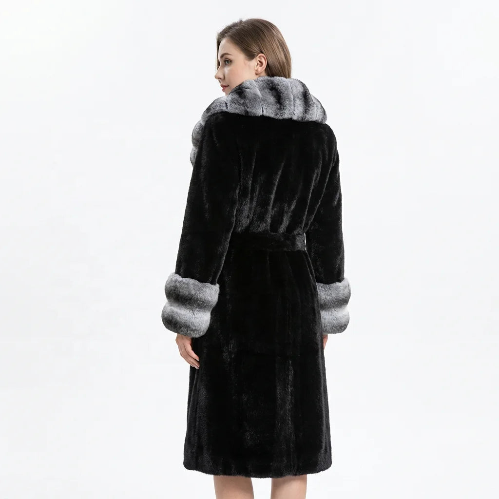 Black/Beige Color Women's Loose Long Eco-Friendly Top Quality Artificial Fur Coat Turn-Down Collar Warm Fluffy Windproof Winter Outerwear Trench Jackets Ladies Winter Clothing Supplies