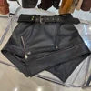 100% Sheepskin Real Genuine Leather Asymmetrical Mini Skirt Black/Burgundy/Pink Color S-3XL Plus Size Fitted Leather Skirt with Belt Women's Real Leather Skirt Autumn Spring Women Luxury Apparel Accessories