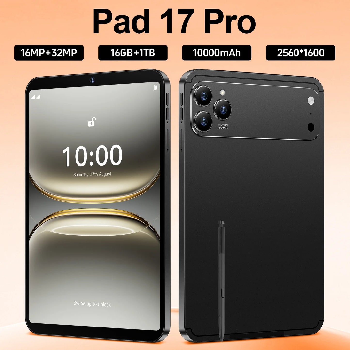 HOT SALE New  Pad 17 PRO Android 15 Wi-Fi  Tablet PC 10.1-inch  HD Capacitive Screen 16MP+32MP Camera 16GB+1TB Storage 4G/5G GSM Wi-Fi MTK Processor Tablet Electronic Supplies