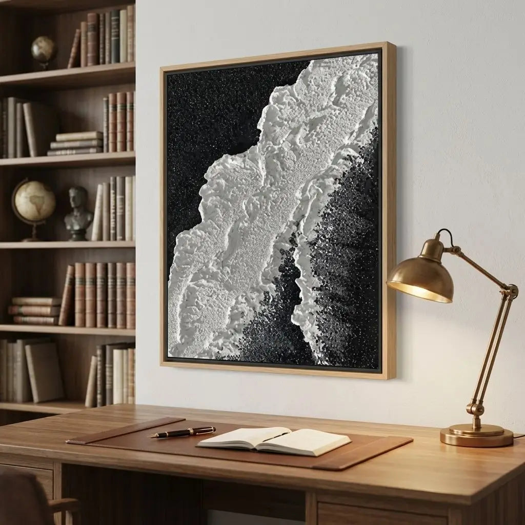 100% Hand-Painted Villa Home Living Room Art Creative Decoration Large Size 90cm x 130cm Black and White Ocean Waves  3D Texture Paint  Modern Acrylic Canvas Frame Home Art Gallery Decoration Supplies