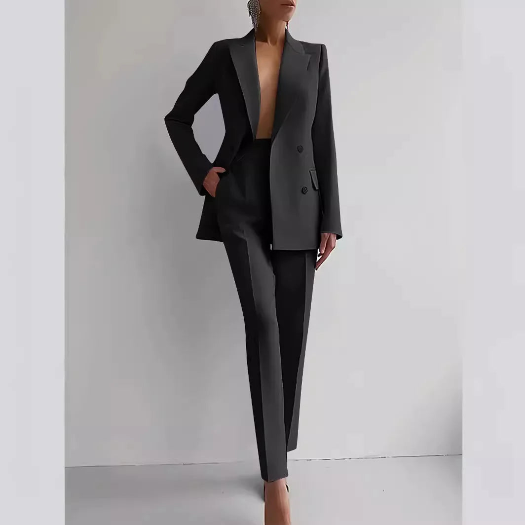 Boutique HOT SALE 2 PCS Set 5 Colors S-2XL Elegant Slim Office Lady Business Night Dinner Evening Party Luxury Blazer Set Women's V-Neck Solid Patchwork Button Long Sleeve Suit