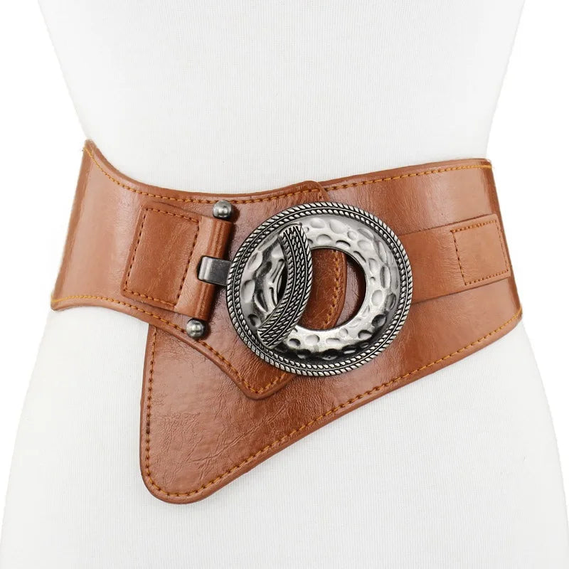NEW Arrivals Lady Luxury Real Leather Dress Belt Female  High Elastic Wide Belt Women's Retro Decorative Down Jacket Belts Leather Waist Cover Waistband Girls Ladies Luxury Fashion Apparel Accessories Supplies
