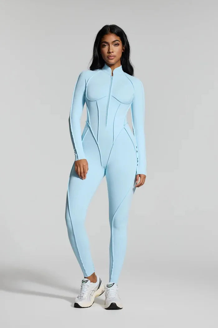 10 Colors S-XL NEW Arrivals Custom Zippered Front Women Long Sleeve Yoga Jumpsuit One Piece Workout Quick Dry Bodysuit Slim-Fit Bodysuit Backless Sports Rompers