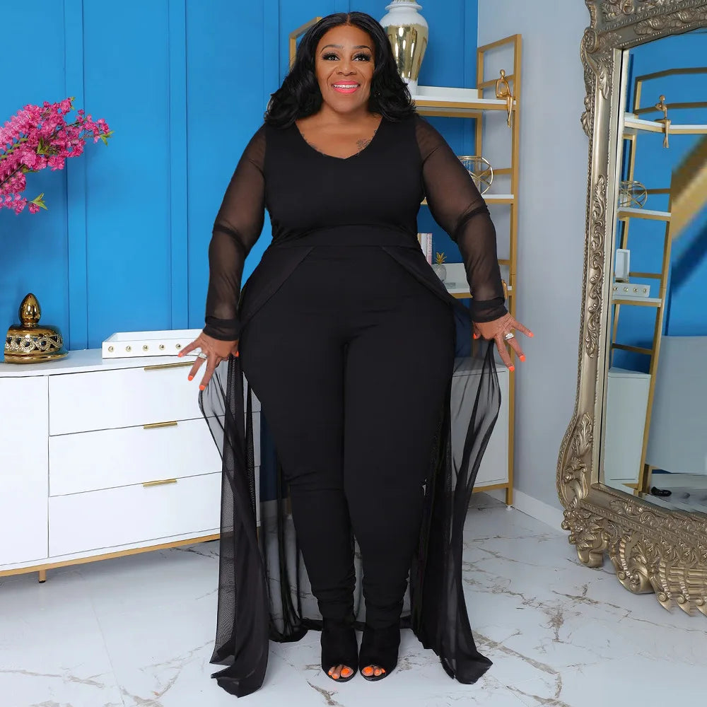 HEY BIG GIRLS... XL-5XL Plus Size Autumn Spring Women's Jumpsuits European and American Bright Diamond Long Sleeved Hot Diamond  Jumpsuit Curvy Ladies Casual Clothing Supplies