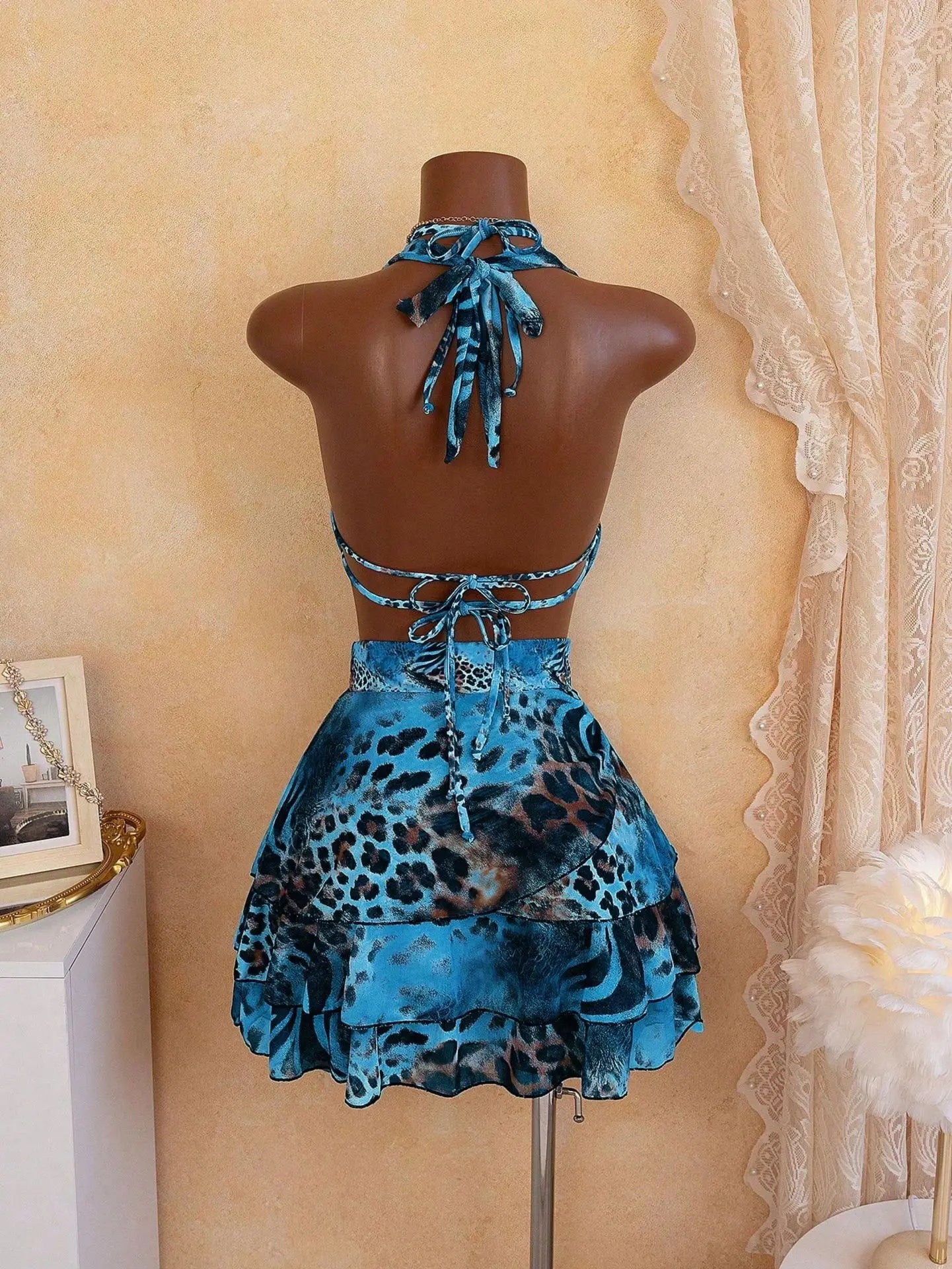NEW Arrivals 4 PCS Set 7 Colors Animal Print Women Swimwear Triangle Top Brazilian Bikini and Cover Up Set Crop Top Ruffle Beach Skirt S-XL Women's Summer Beachwear Bathing Apparel Sets Clothing Supplies