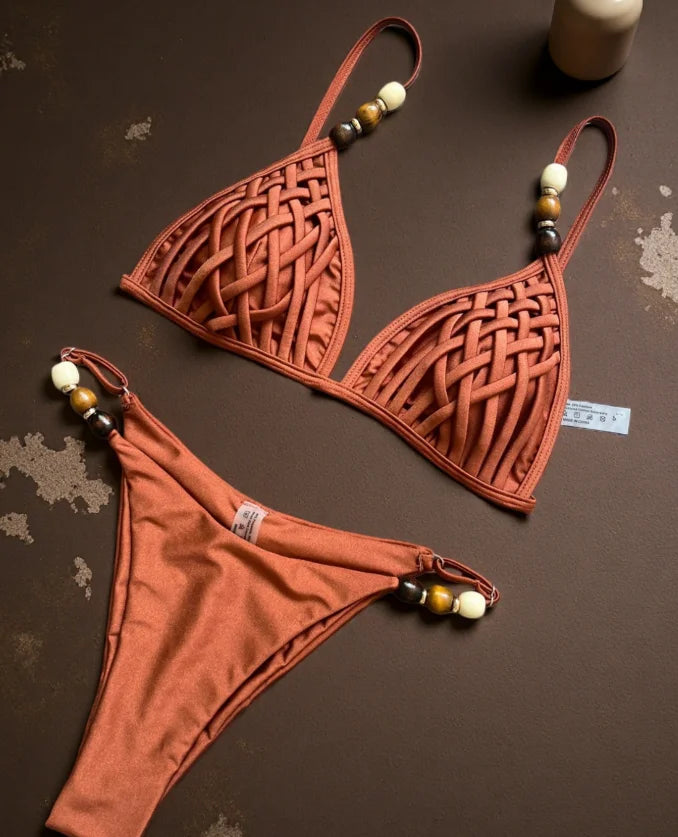 NEW Arrivals 10 Colors Sexy Shinny Triangle Top Double Lined Fabric Swimwear Women Beads Brazilian Bikini Swimsuit S-L Ladies Beachwear Swimming Pool Summer Bathing Apparel Sets Clothing Supplies