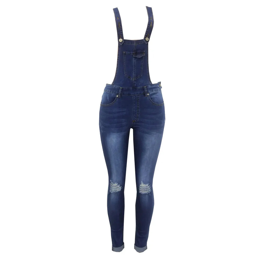NEW Arrivals Spring Autumn Denim Jumpsuit Women Jeans Pants Rompers Casual Hole Overalls Trousers Female High Waist Slim Denim Jeans Pencil Pants