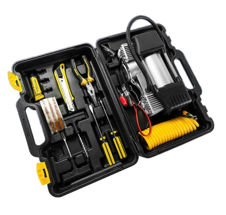 NEW Set Single Cylinder 120W 12V DC Car Air Compressor with Tire Pressure Monitor and Plastic Construction Vehicle Emergency Set